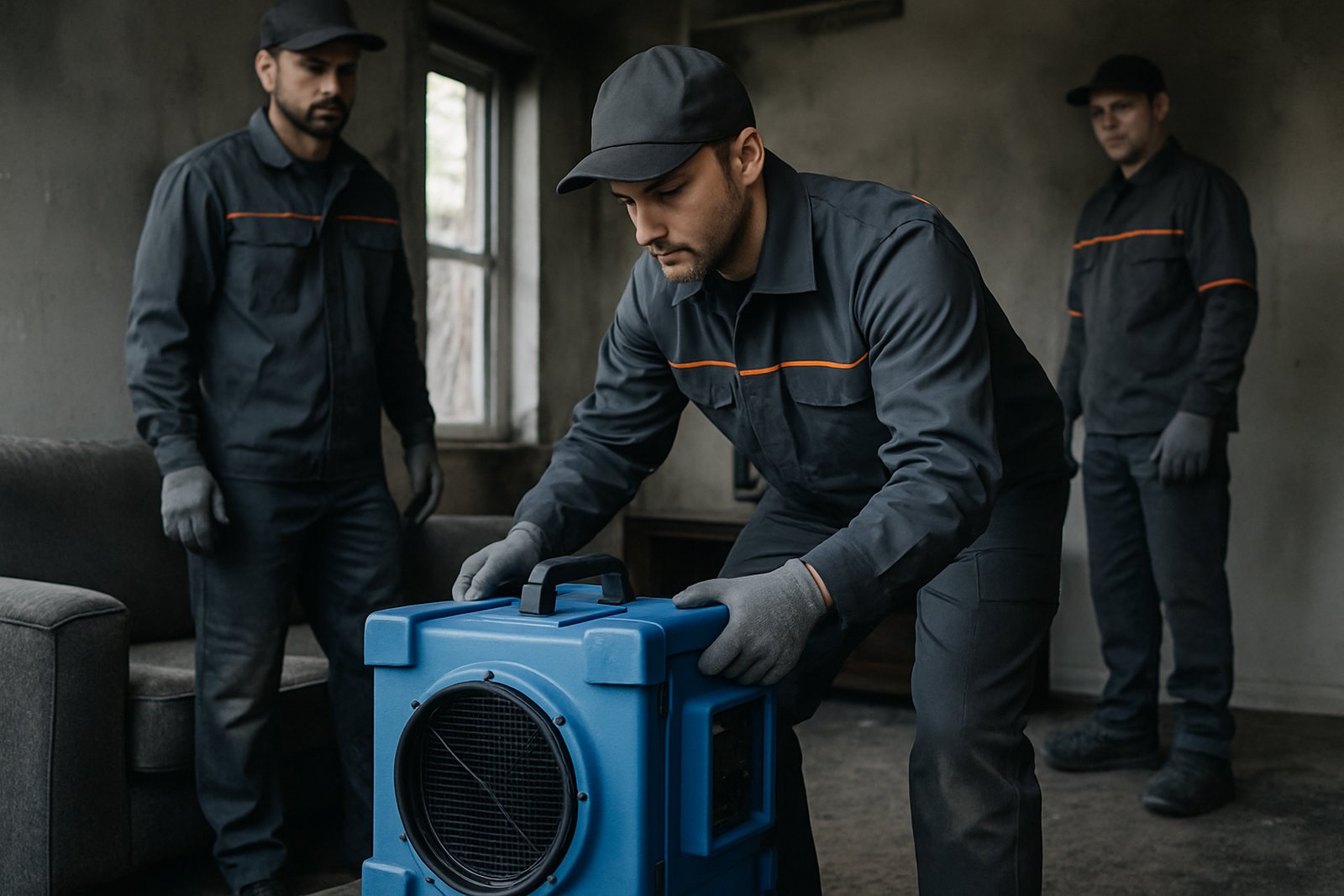 Hydroxyl generator running for smoke odor removal in a Orange County living room